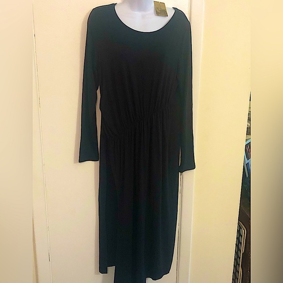 Peruvian Connection Long Black Tunic W/ Diagonal Shirring ,High Side Slit. Sz Lg - Picture 8 of 13